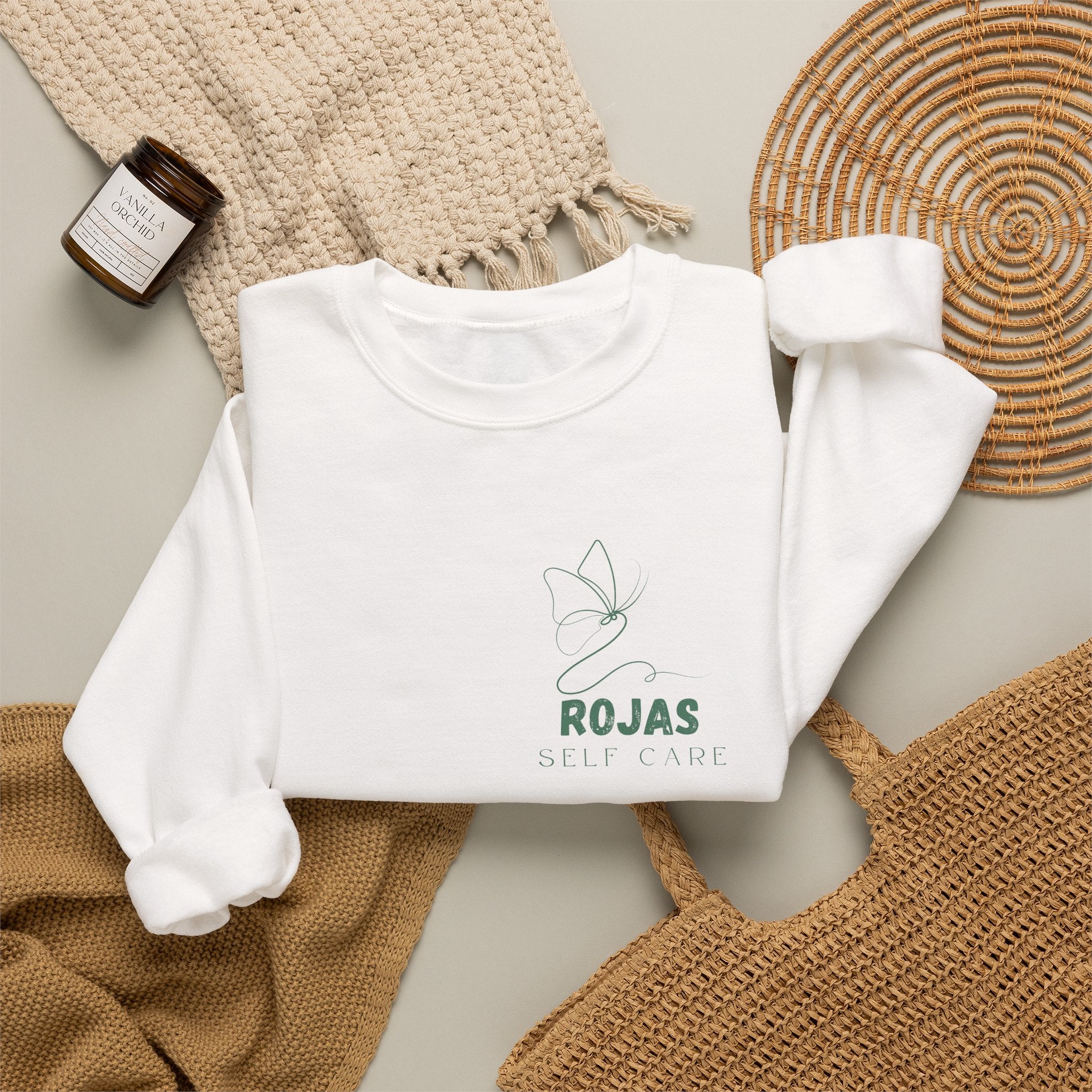 Self-Care Sweatshirt — Rojas Minimal Butterfly Crewneck