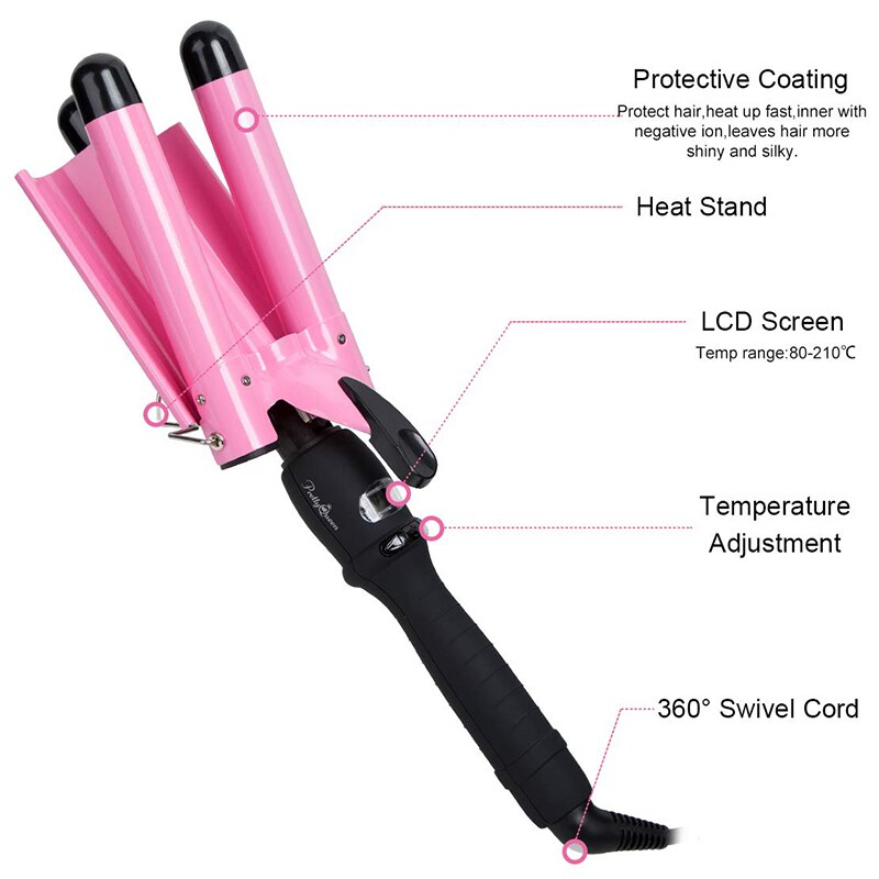 LED Ceramic Triple Barrel Hair Curling Iron