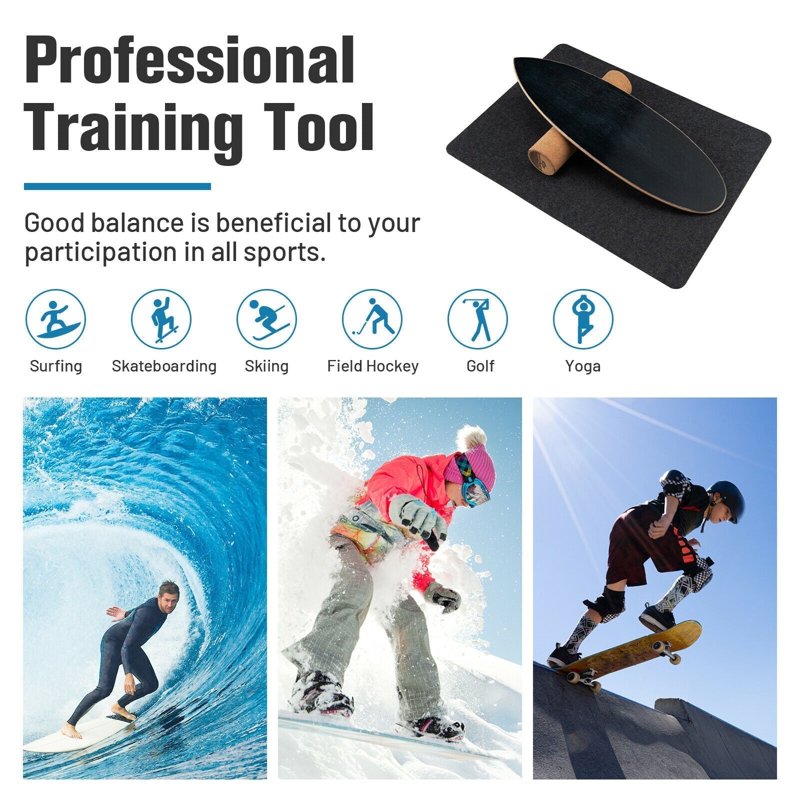 Black Balance Board Trainer For Core Strength