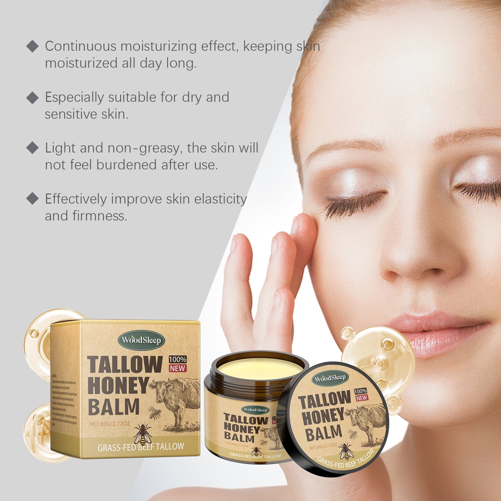 Tallow Honey Facial Moisturizer Hydrating Gentle Skin Cream