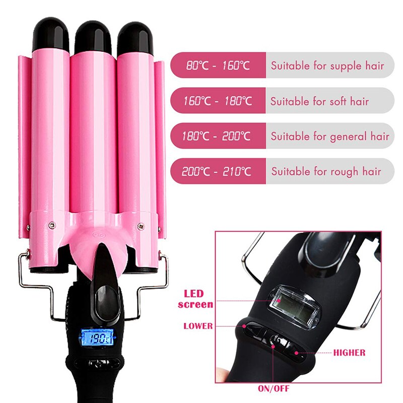 LED Ceramic Triple Barrel Hair Curling Iron