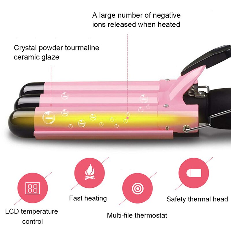 LED Ceramic Triple Barrel Hair Curling Iron