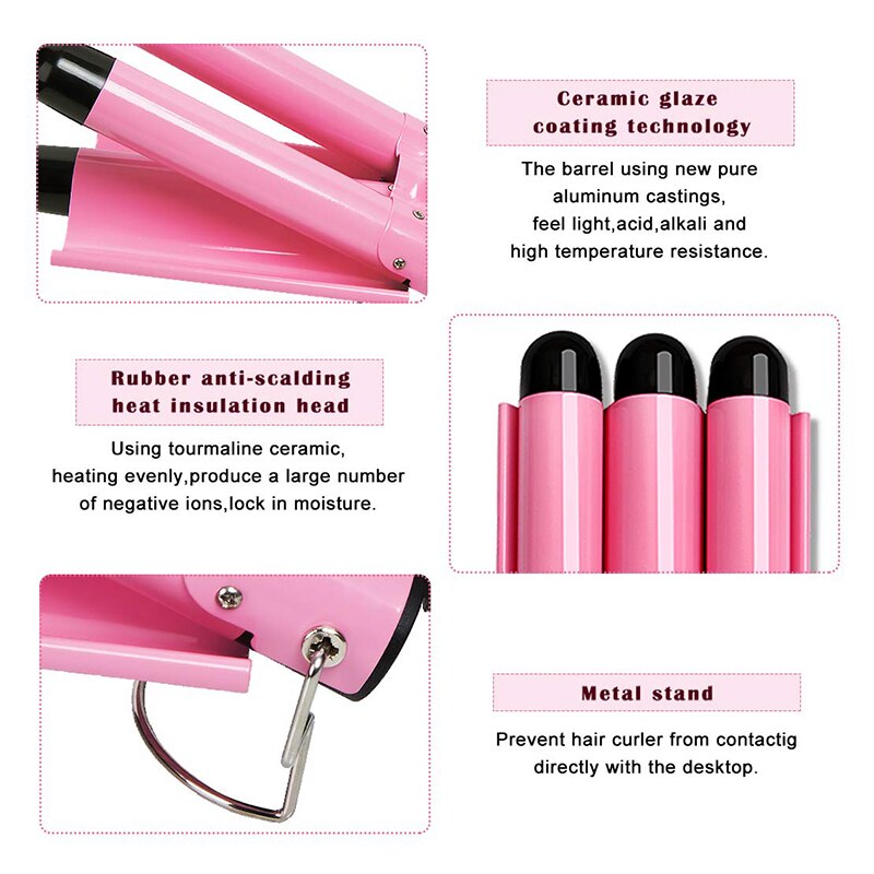 LED Ceramic Triple Barrel Hair Curling Iron